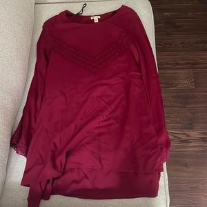 Long sleeve cranberry-colored flowy dress